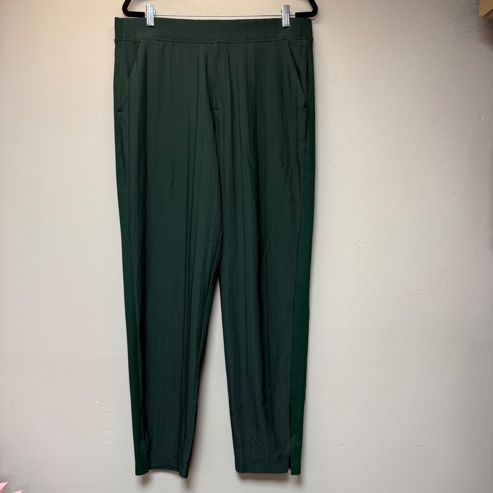 Athleta Brooklyn Textured Ankle Pants Womens 14 Tall Dark Green Excellent Stripe